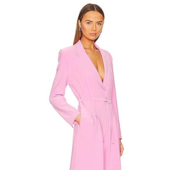 Norma Kamali Single Breasted Straight Leg Jumpsuit in Candy Pink - Picture 3 of 11